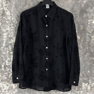 Vintage Annie Alexander Sz PM Sheer Floral Black Velvet Burnout Blouse Whimsigot